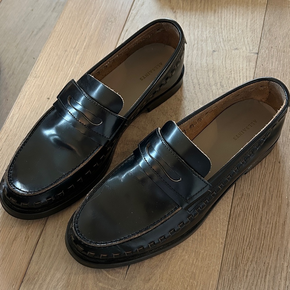 All Saints Sofia Italian Leather Hand Stitched Loafer - Picture 2 of 8